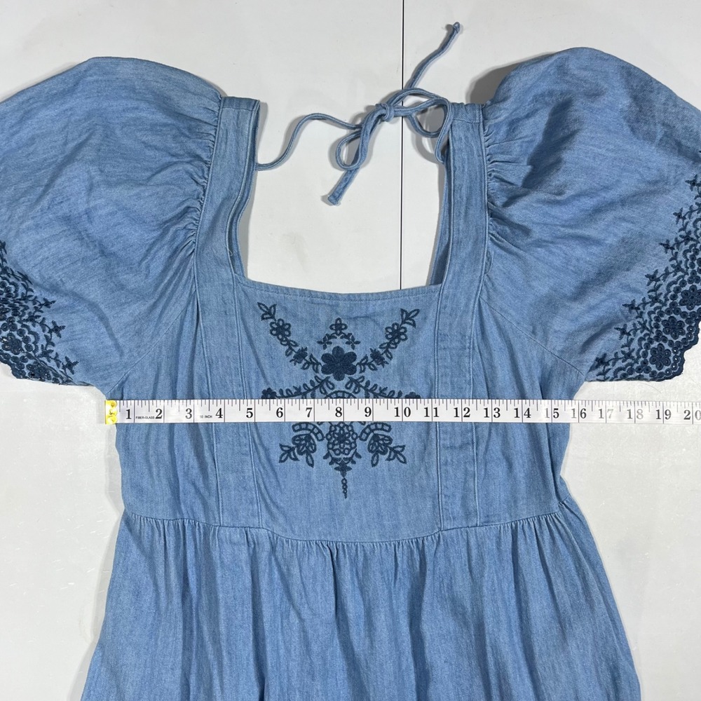 Old Navy Western Boho Embroidered Chambray Midi Dress Medium Country Prairie 90s - Picture 6 of 9